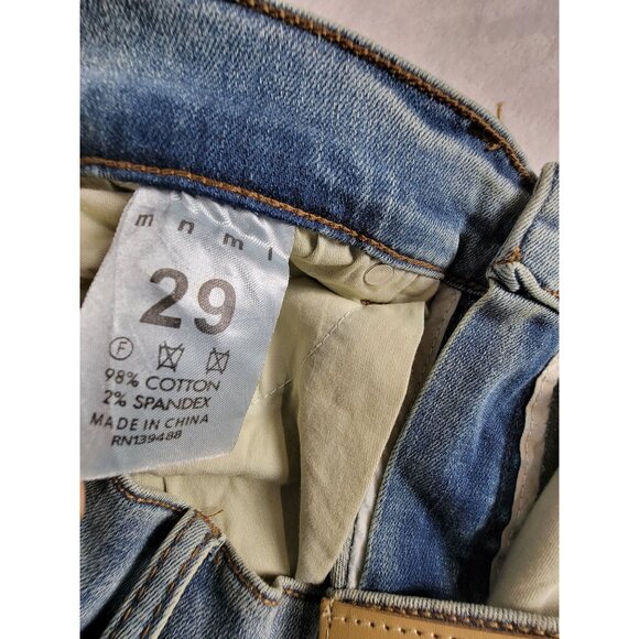 Mnml Wowmens Distressed Patchwork Denim Skinny Jeans Size 29 Blue Stretch Boho - Picture 3 of 13
